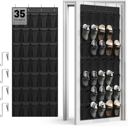 WVM Over the Door Shoe Organizer with 35 Breathable Mesh Pockets, Hanging Shoe Organizer for Door with 4 Metal Hooks, Large Capacity Closet Storage for Shoes, Accessories, Grey