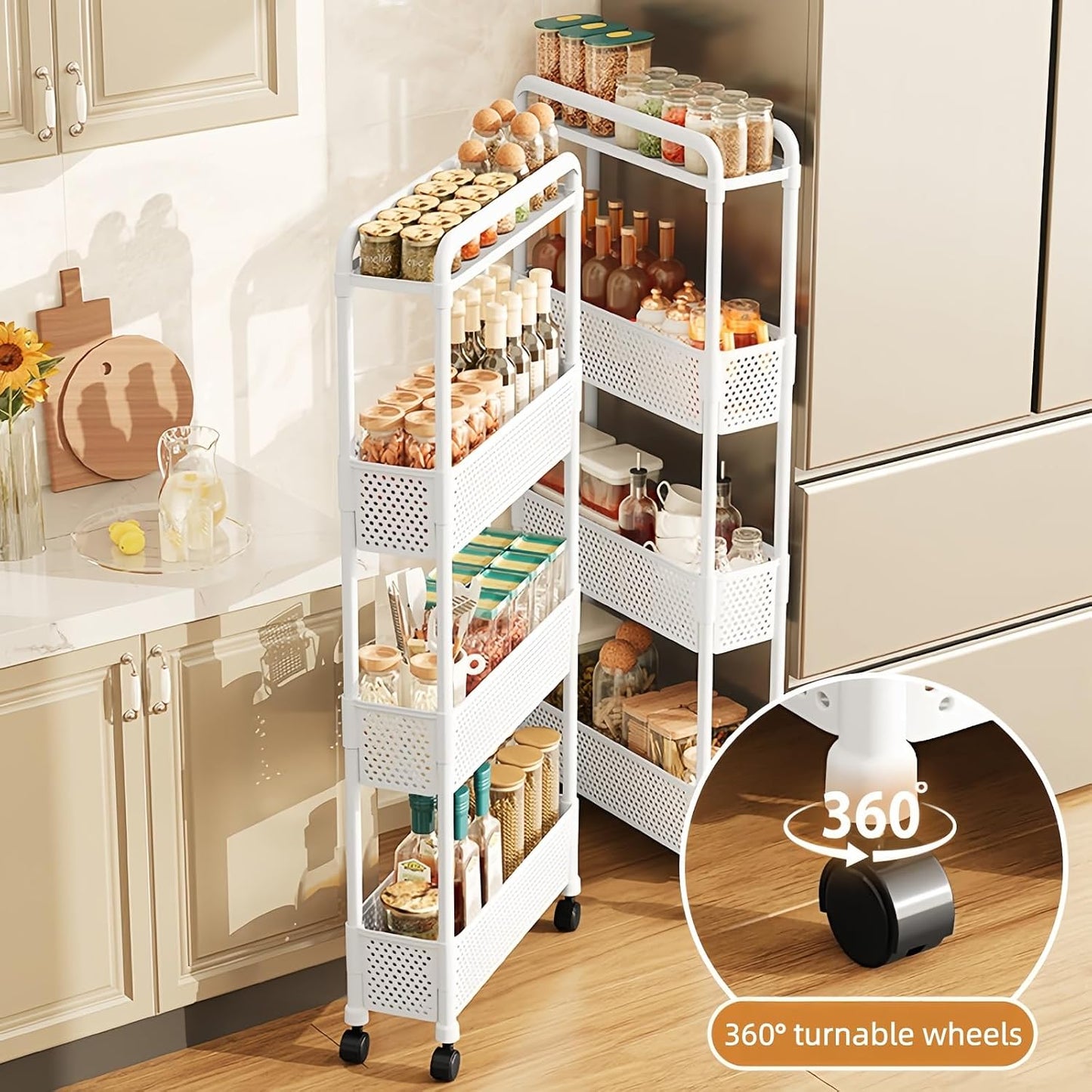 Slim Storage Cart, Plastic Kitchen Gap Storage, Multi-Layer Organizer with 360° Swivel Wheels for Kitchen Bathroom (Black,3 Tier)