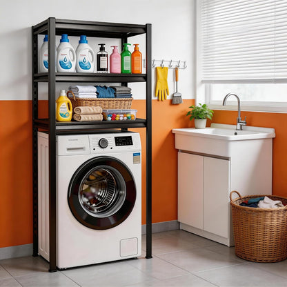 Over Washer and Dryer Shelves,5 Tier Adjustable Height Laundry Room Shelf and Storage,Metal Washing Machine Shelves Space Saver for Bathroom Over Toilet,Black (77×35×16in)