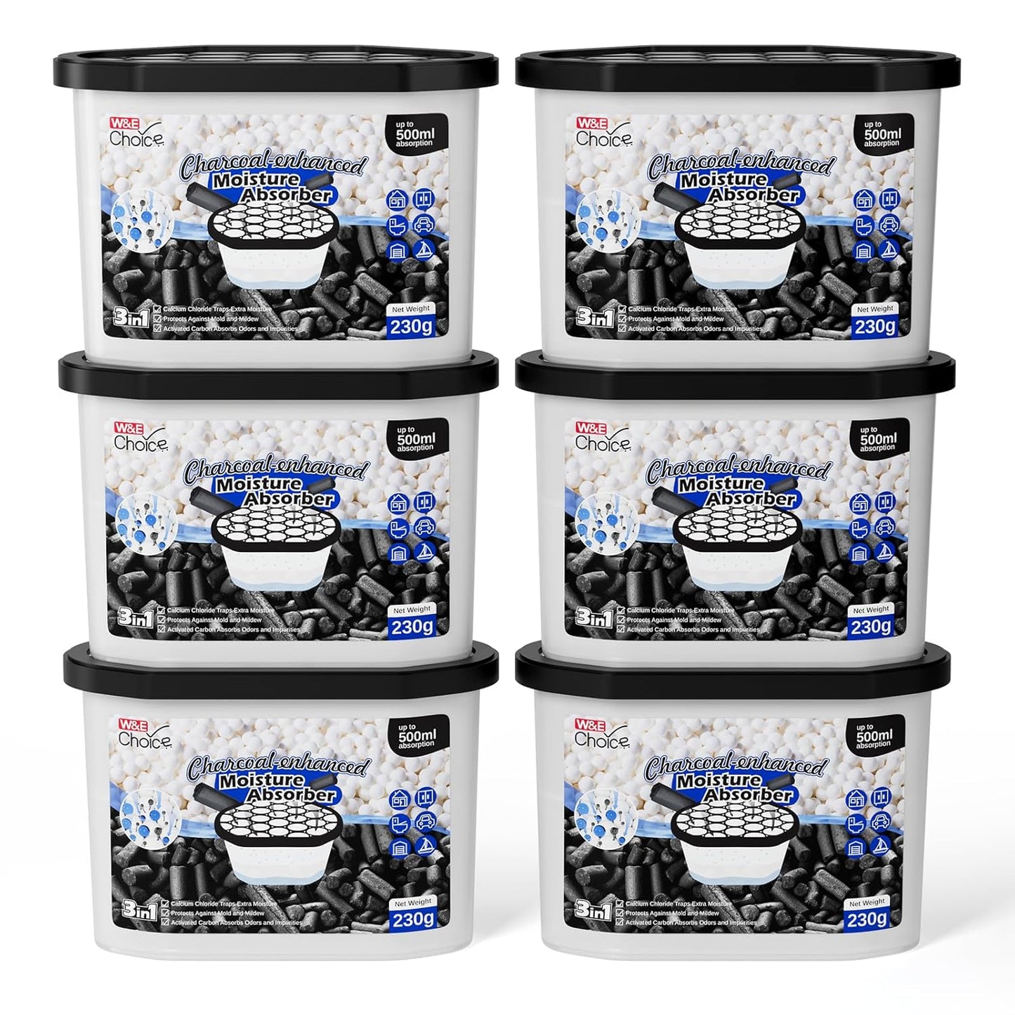 W&E Choice Moisture Absorbers with Ocean Breeze, Portable Dehumidifier for Closet & Bathrooms, Kitchen, Humidity Absorber Odor Eliminator Absorber 6 Pack