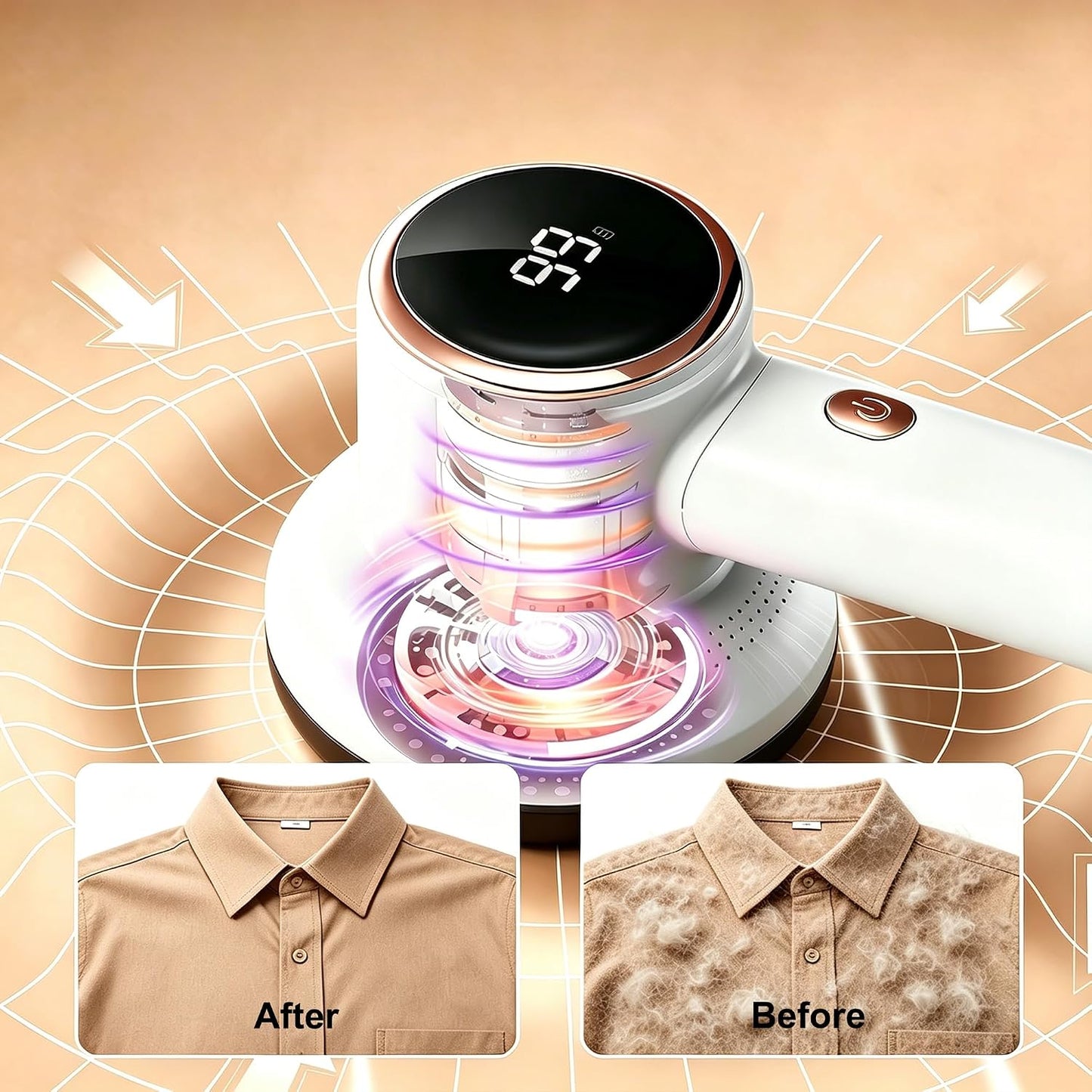Fabric Shaver Lint Removers Rechargeable Sweater Shaver with Dual Head & LCD Display for Clothes Couch Pilling Furniture, 6-Leaf Blades Defuzzer, Pearl White, 1 Piece.