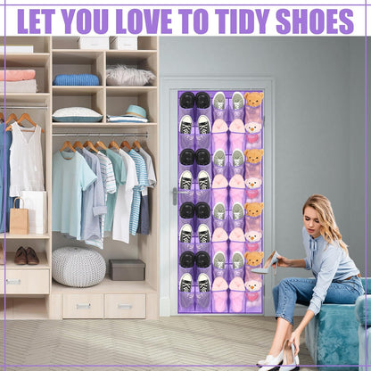 Windyun 40 Over The Door Shoe Organizer, Large Mesh Pocket Hanging Shoe Rack Hanger Large Capacity Gray Behind The Door Storage Holder for Dorm College Closet Entryway Bedroom Utility Room Women Men