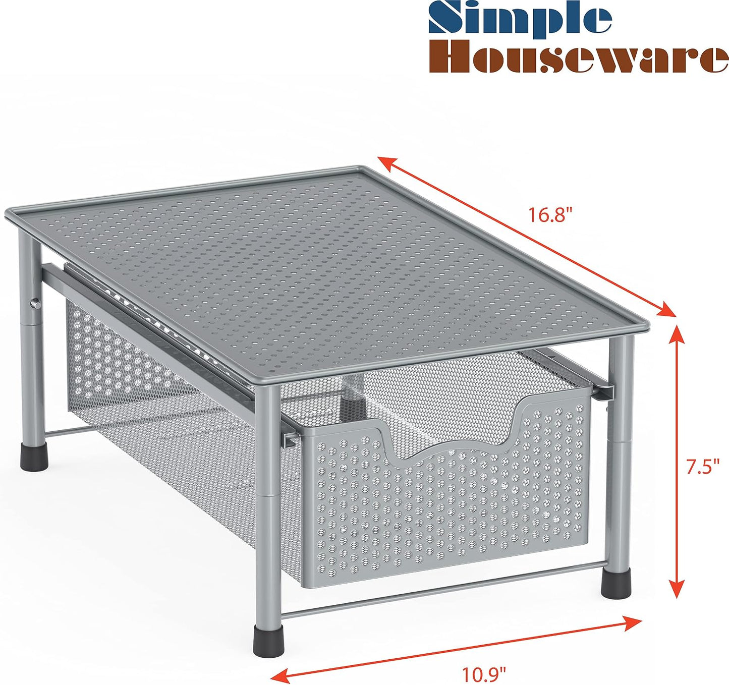 Simple Houseware Stackable 2 Tier Sliding Basket Organizer Drawer, White