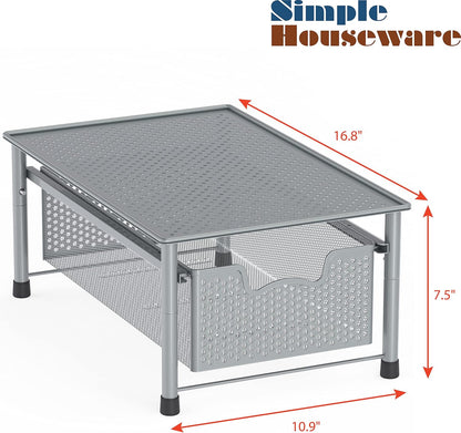 Simple Houseware Stackable 2 Tier Sliding Basket Organizer Drawer, White