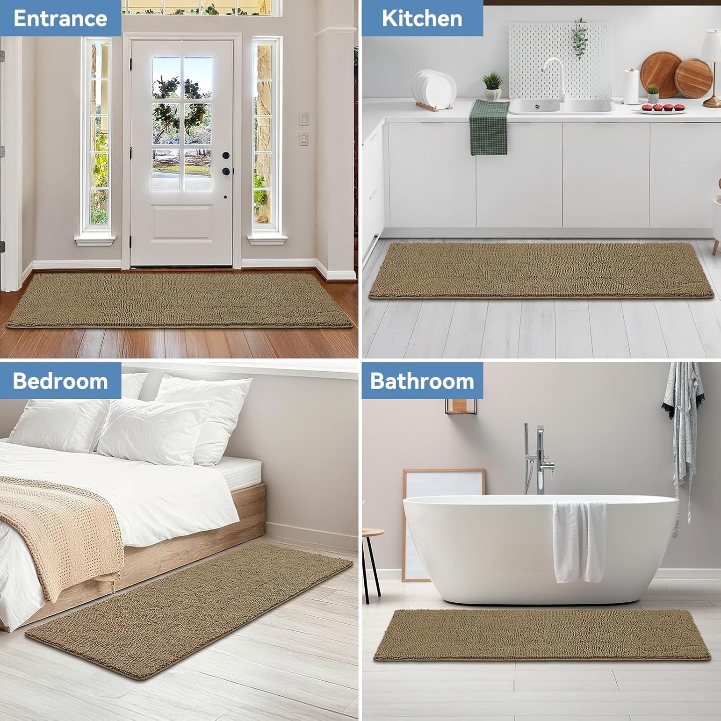 Bcoimo Bathroom Rugs 24x17, Bath Mats for Bathroom Non Slip with Rubber Backing,High Absorbent Microfiber Bath Rugs Quick Drying, Machine Washable, Durable Decor