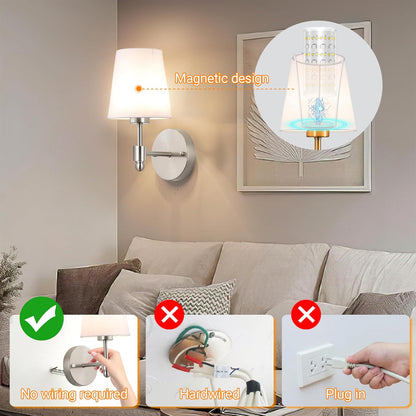 Nekhung Battery Operated Wall Sconces Set of Two, Wireless Battery Wall Light with 10000mAh RGB Dimmable Magnetic Bulb and Remote, Rechargeable Sconce Wall Decor for Bedroom Living Room Hallway