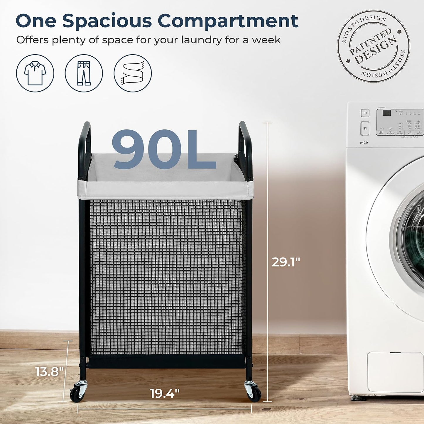 STO STO Laundry Hamper 3 Section, 120L Rolling Laundry Sorter Cart with Removable and Washable Liner Bag, Clothes Hamper with Wheels and Metal Handle for Laundry Room and Bedroom