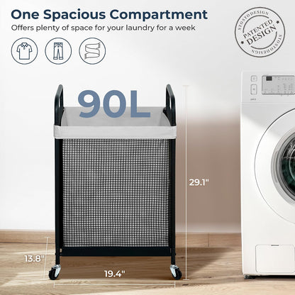 STO STO Laundry Hamper 3 Section, 120L Rolling Laundry Sorter Cart with Removable and Washable Liner Bag, Clothes Hamper with Wheels and Metal Handle for Laundry Room and Bedroom
