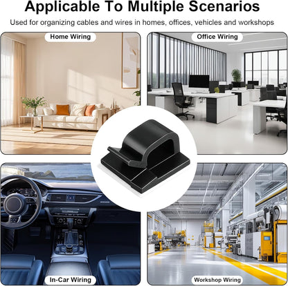 Upgrade 100 Pack Adhesive Cable Wire Clips, Self-Adhesive Cord Organizer Clips, No-Drill Cable Management Clip for Desk, Wall, Home, Office and Car (Black)