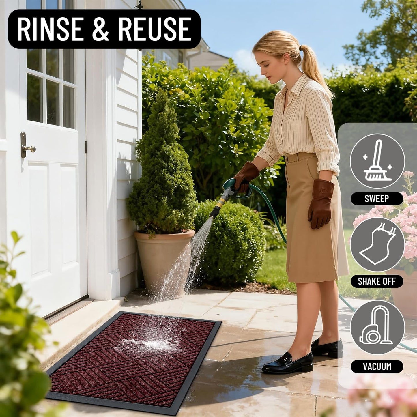 OLANLY Front Door Mat Outside Entrance 29.5x17, Absorbent, Heavy Duty Sturdy Natural Rubber Doormat Indoor Outdoor, Stain and Fade Resistant, Non-Slip Low Profile Floor Mat for Entryway, Grey Diamond