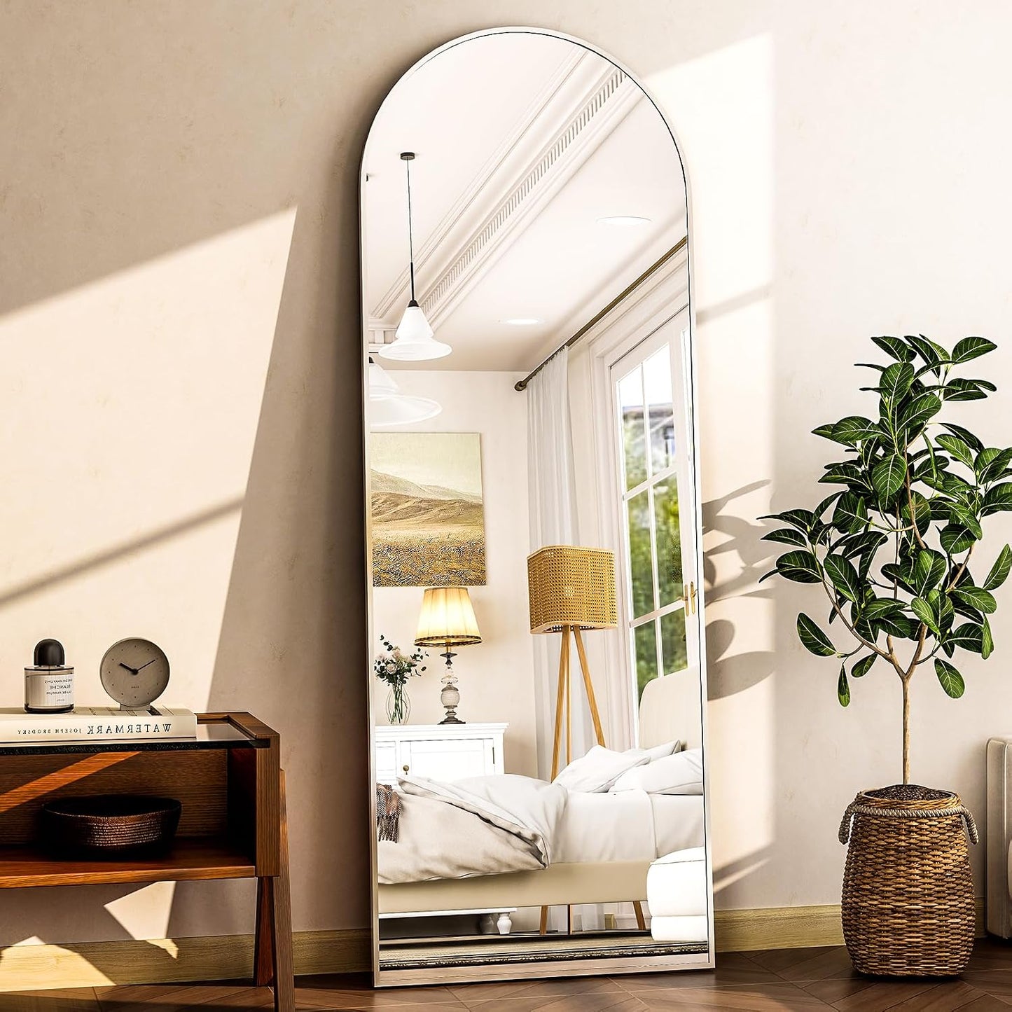 HARRITPURE 64"x21" Arched Full Length Mirror Free Standing Leaning Hanging Mounted Mirror Aluminum Frame Modern Simple Home Decor for Living Room Bedroom Cloakroom, Gold