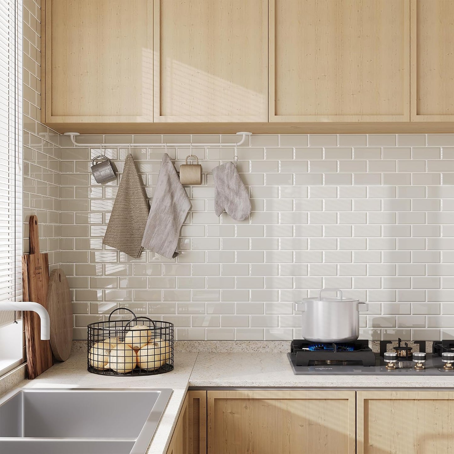 Yoillione Peel and Stick Backsplash for Kitchen: Self Adhesive Wall Tiles for Bathroom - Vinyl Thick Back Splash Tile (10, Light Coffee)