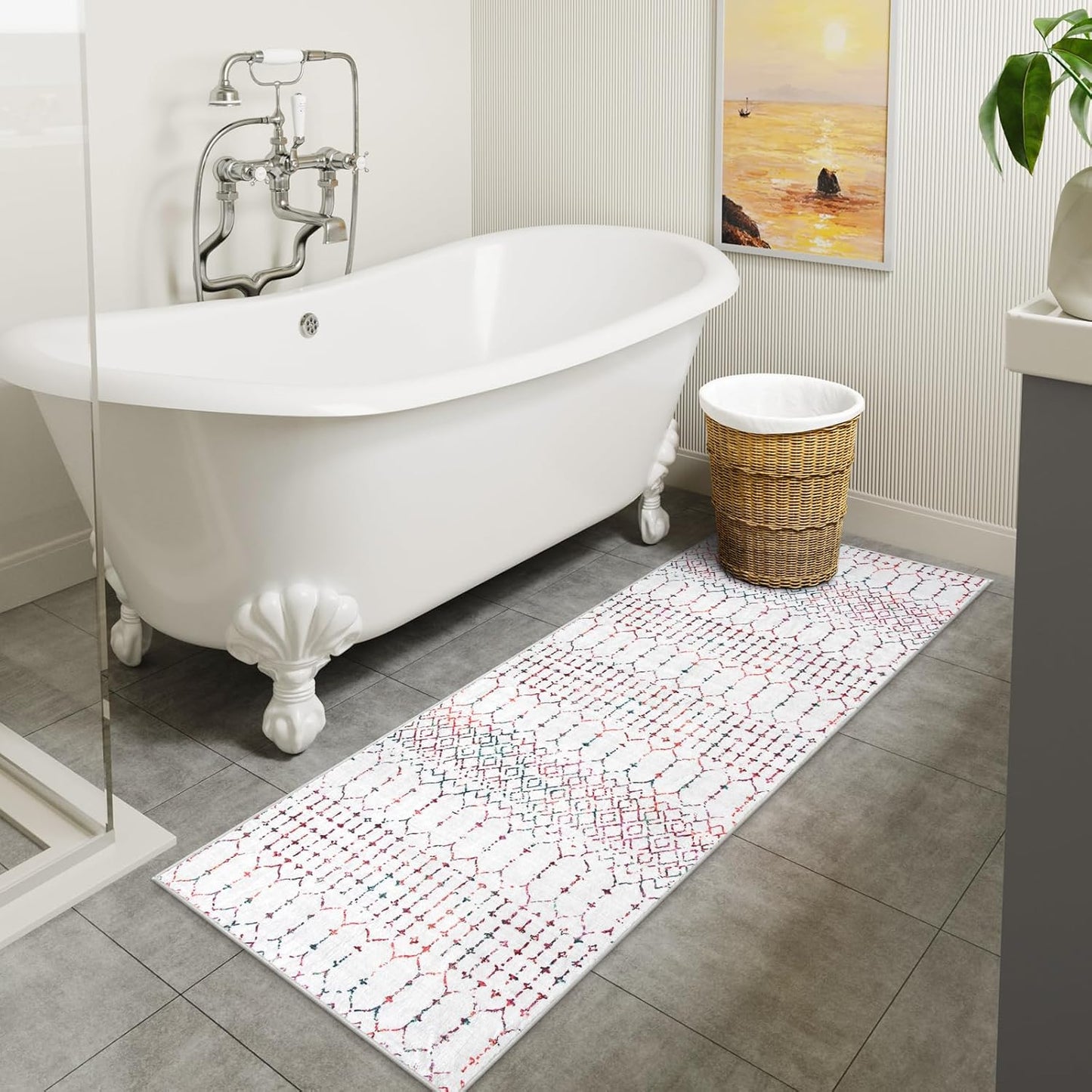 Lahome Moroccan Entry Rug 2x3, Non-Slip Washable Front Indoor Door Mat Rubber Backing Low-Profile Door Rugs, Small Geometric Print Distressed for Entryway Bathroom Kitchen, Black Hana