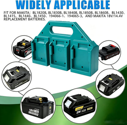6-Slot Battery Carrying Holder for Makita 18V & 14.4V, Batteries Tool Case Storage Organizer Rack for Makita, Portable and Rugged Battery Caddy with Handle for Jobsite and Mount Bag Use