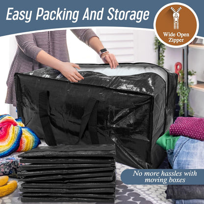 6 Pack Extra Heavy Duty Large Moving Bags with Strong Zipper & Comfortable Handles, Sturdy & Durable Clothes Storage Bags Totes Bins, Blue Packing Moving Boxes for College Supplies, Dark Blue