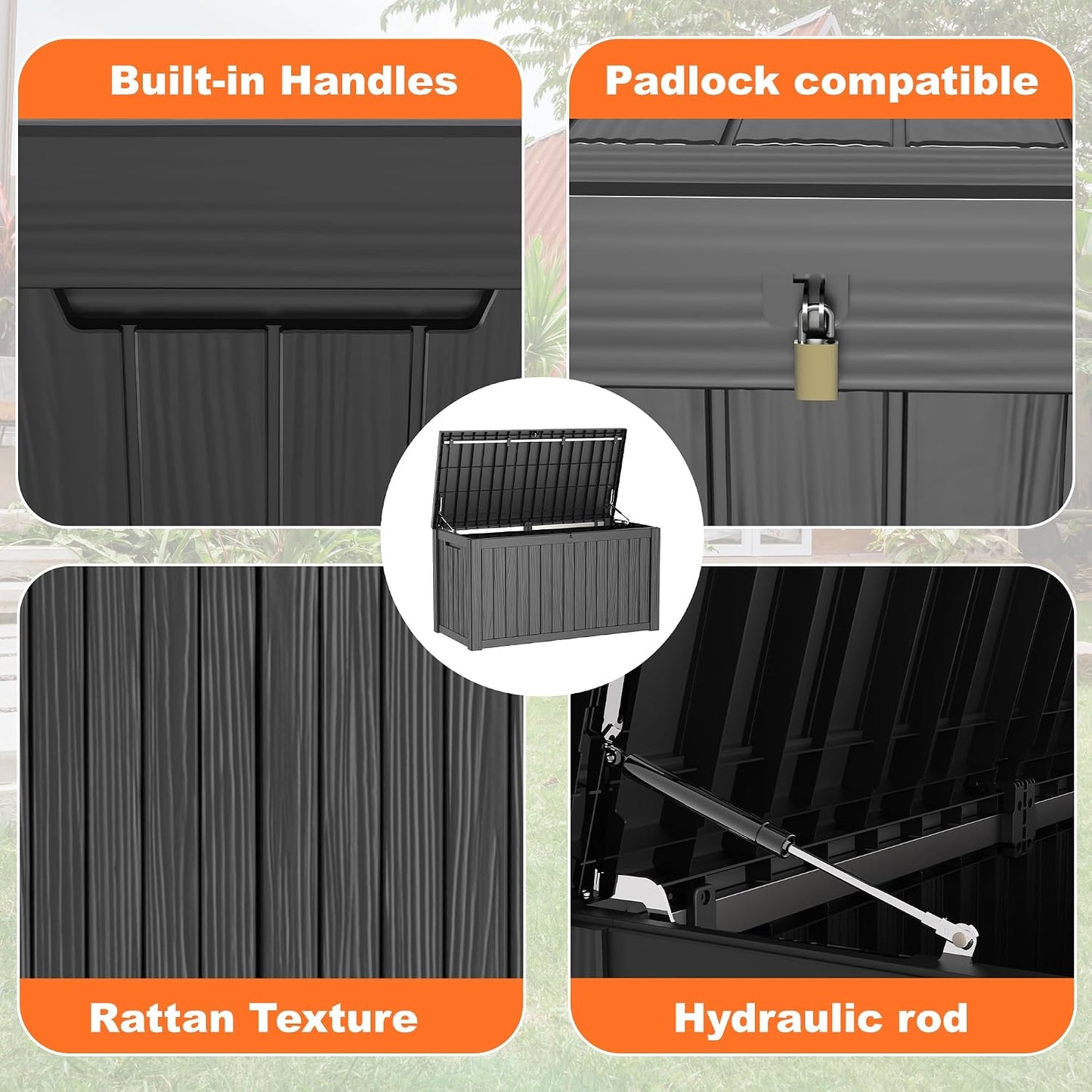 30 Gallon Outdoor Deck Box, Lockable Waterproof Outdoor Storage Boxes For Garden Tools,Indoor Cushions,Accessories Outside Storage Resin Weatherproof Container(Black)