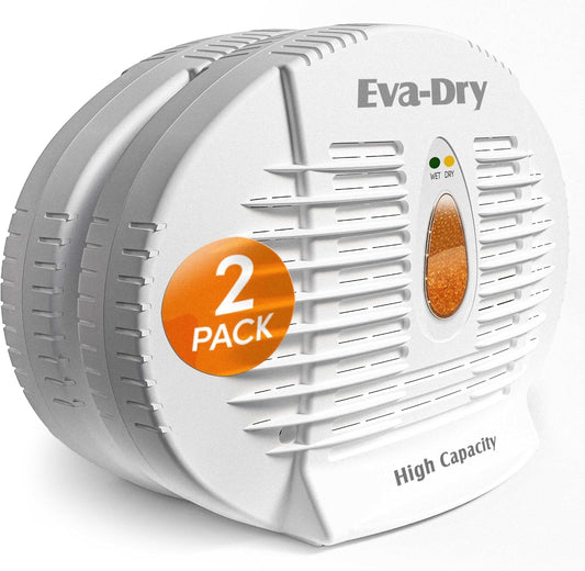 Eva-Dry E-500 Renewable Dehumidifier 2-Pack (6–8 oz Capacity Each), White – Ideal for Closets, Bathrooms, Safes, Boats, and RVs