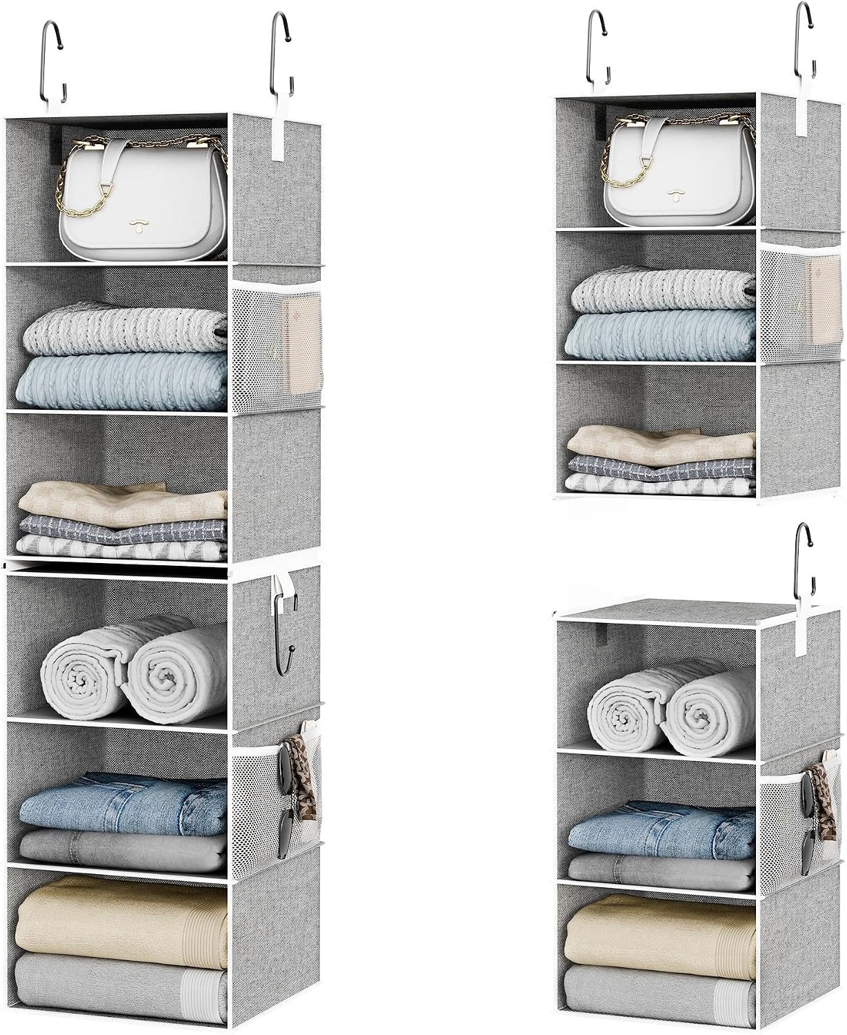 StorageWorks 6-Shelf Closet Organizers, Two 3-Shelf Separable Hanging Shelves for Closet, 12 1⁄2" D x 12 1⁄2" W x 47 ¼" H, Mixing of Beige, White & Ivory
