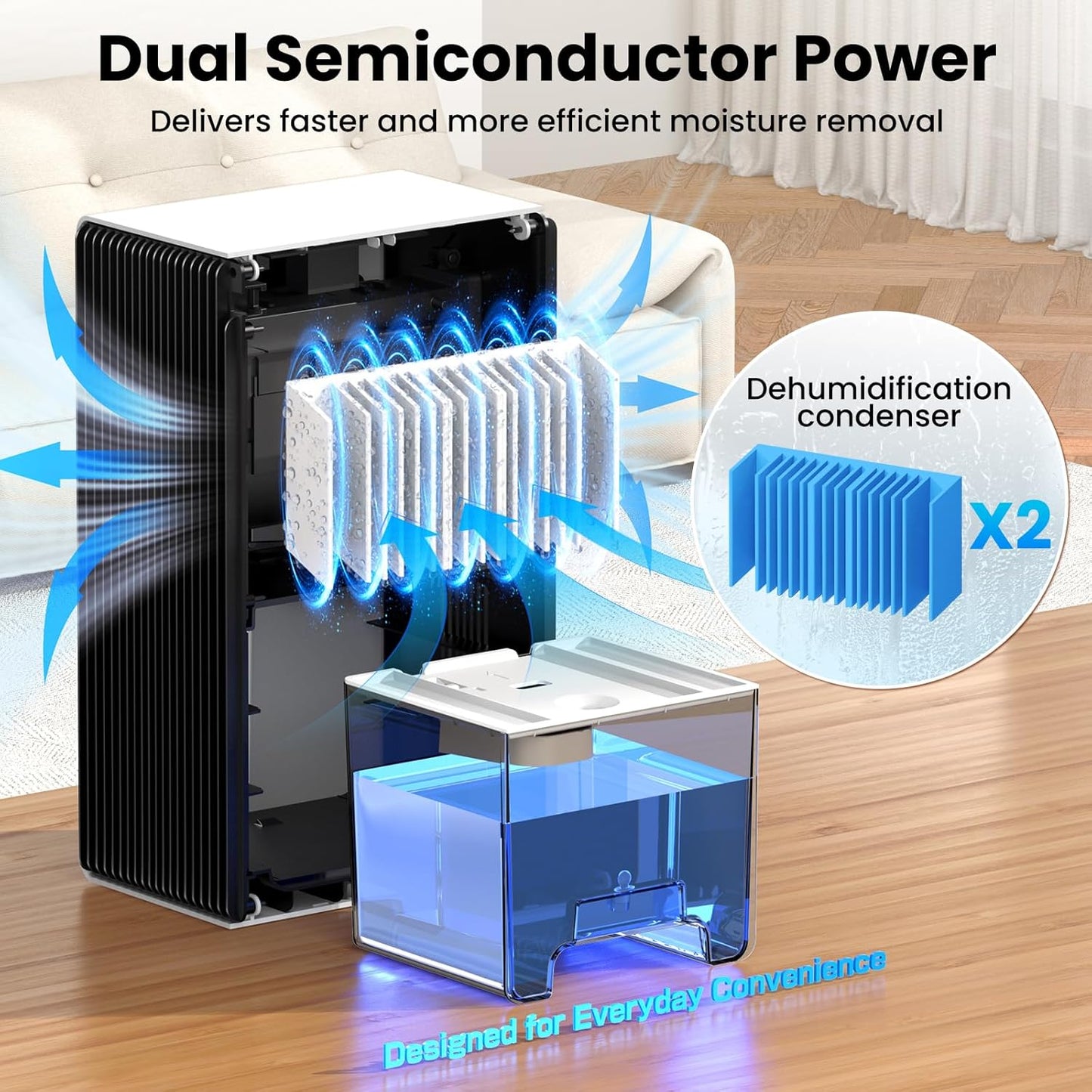 Dehumidifier, 1000 sq.ft Quiet Dehumidifiers for Home Bedroom Basement Bathroom with 95oz Water Tank, Sleep Mode, Auto Shut-Off 7 Colors LED Light, Black