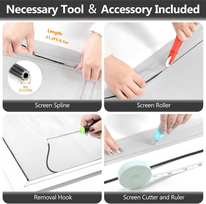 Secopad Window Screen Door Repair Kit, 48" x 177" Screen Door Mesh Replacement Kit, Durable Fiberglass Mesh Roll with Tools for Windows Doors Patio and Porch Replacement, Black
