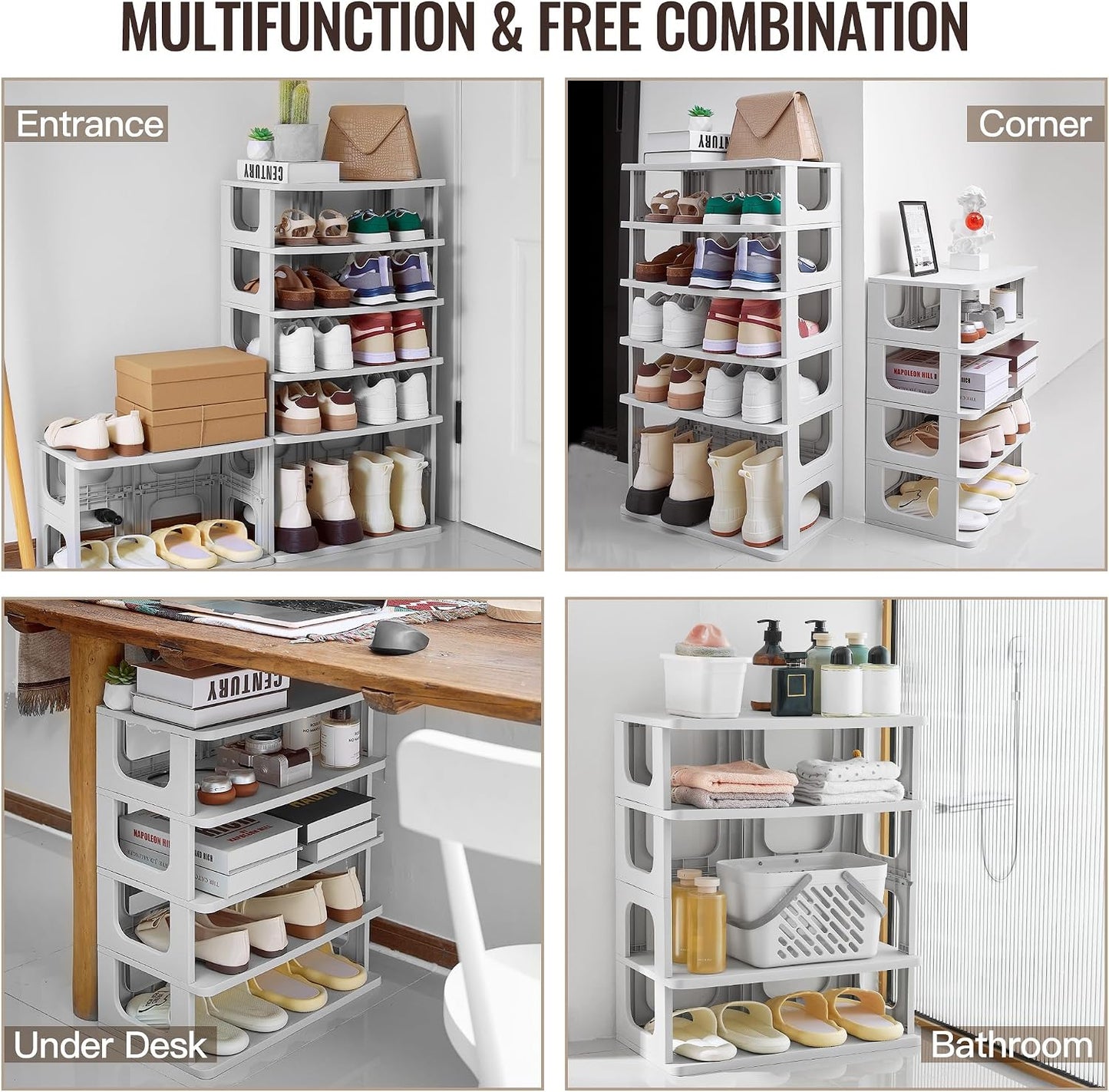 TRZZ 5-Tier Small Shoe Rack, Vertical Narrow Stackable Organizer with Removable Partition, Efficient Shoe Storage for Closet, Entryway, and Small Spaces (Black) | Removable Partition, Vertical Efficient Shoe Storage, for Closet, Entryway, Small Spaces