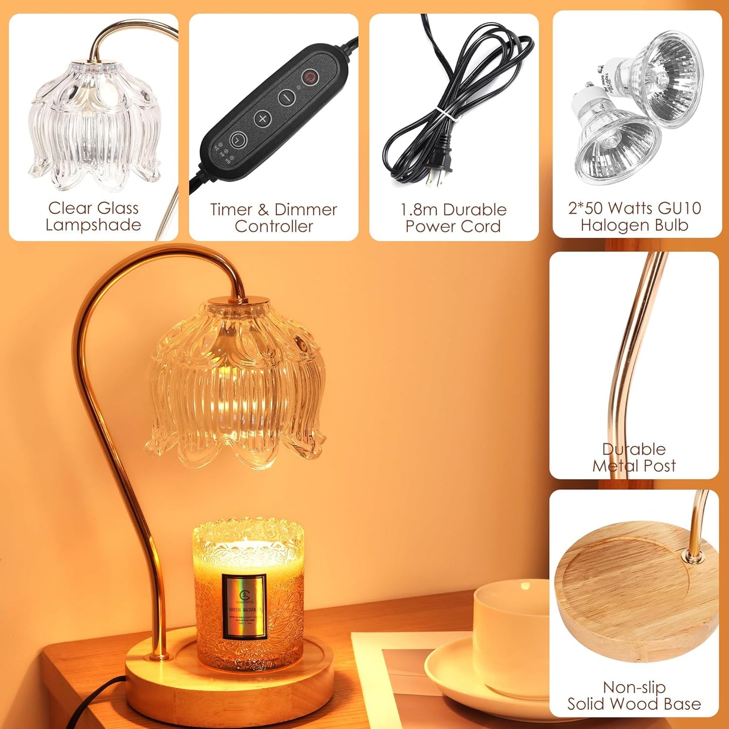 Flower Candle Warmer Lamp with Timer & Dimmer - Fits All Jar Scented Candles - Christmas & Mother's Day Gift for Women，Mom，Her