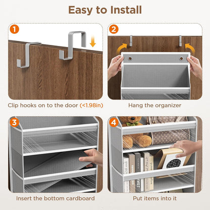 6 Tiers Over The Door Organizer, Heavy Duty Hanging Organizer Storage with Large Capacity Pockets, Behind Door Storage Hanging Shelves for Closet Wall Bathroom Bedroom Nursery Pantry, 1 Pack Grey