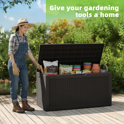 EasyUp 33 Gallon Resin Deck Box Waterproof, UV Resistant Outdoor Storage Box for Delivery, Porch, Patio and Garden, Stripe Black