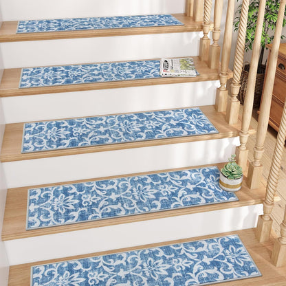 Lahome Carpet Stair Treads Non Slip Backing, 15 Pack 8" X 30" Stair Treads for Wooden Steps Indoor, Soft Washable Stairway Stair Runners Oriental Staircase Rugs for Kids Pets Elders(15pc, Grey)
