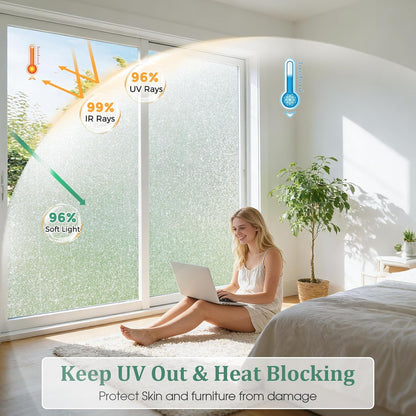 Coavas Frosted Glass Window Privacy Film, Opaque Static Cling No Glue Removable, UV & Heat Blocking Anti-Glare, Renter Friendly Decorative Covering for Bathroom Bedroom Door, 17.5 x 78.7 in