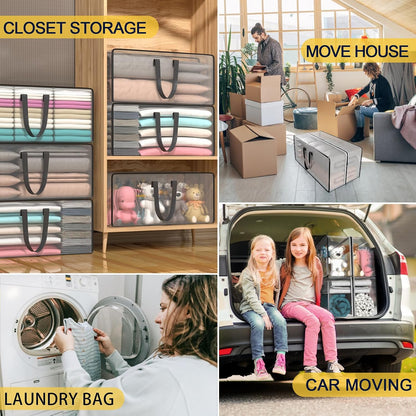 Heavy Duty Extra Large Blue Moving Bags with Strong Zipper Backpack Handles | 4 Pack Clothes Storage Bags Totes Space Saving Moving Boxes Bins Packing Bags for College Dorm Compatible with Ikea Frakta