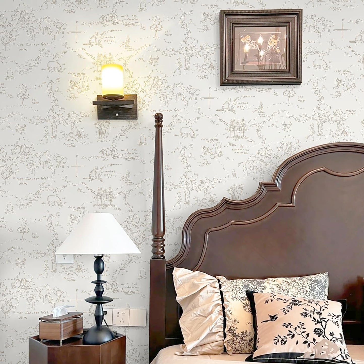 Dimoon 17.3''x78.7'' Vintage Peel and Stick Wallpaper Boho Beige Neutral Contact Paper White Floral Bird Wallpaper Removable Botanical Renter Friendly Modern Wall Paper Bedroom Bathroom Vinyl Roll
