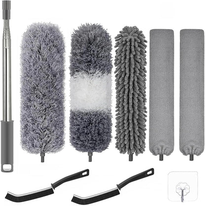 4 Pcs Microfiber Cobweb Duster with 100-inch Extendable Pole, Washable and Reusable Feather Cleaning Duster Kit with 3 Duster Heads,Dusters for Cleaning with Telescopic Pole for High Ceiling Fan