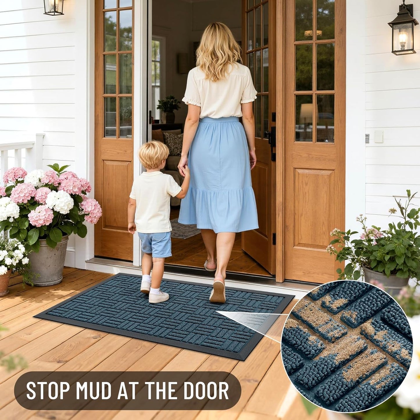 OLANLY Front Door Mat Outside Entrance 29.5x17, Absorbent, Heavy Duty Sturdy Natural Rubber Doormat Indoor Outdoor, Stain and Fade Resistant, Non-Slip Backing Low Profile Floor Mat for Entryway, Grey