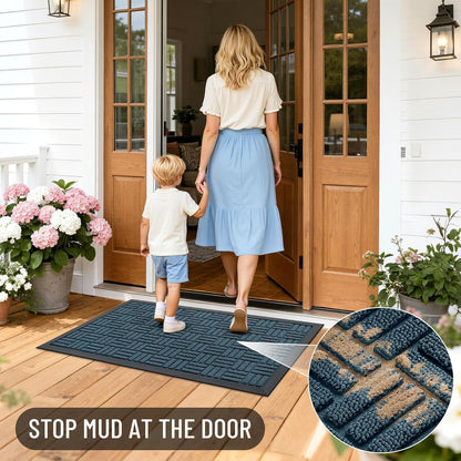 OLANLY Front Door Mat Outside Entrance 29.5x17, Absorbent, Heavy Duty Sturdy Natural Rubber Doormat Indoor Outdoor, Stain and Fade Resistant, Non-Slip Backing Low Profile Floor Mat for Entryway, Grey