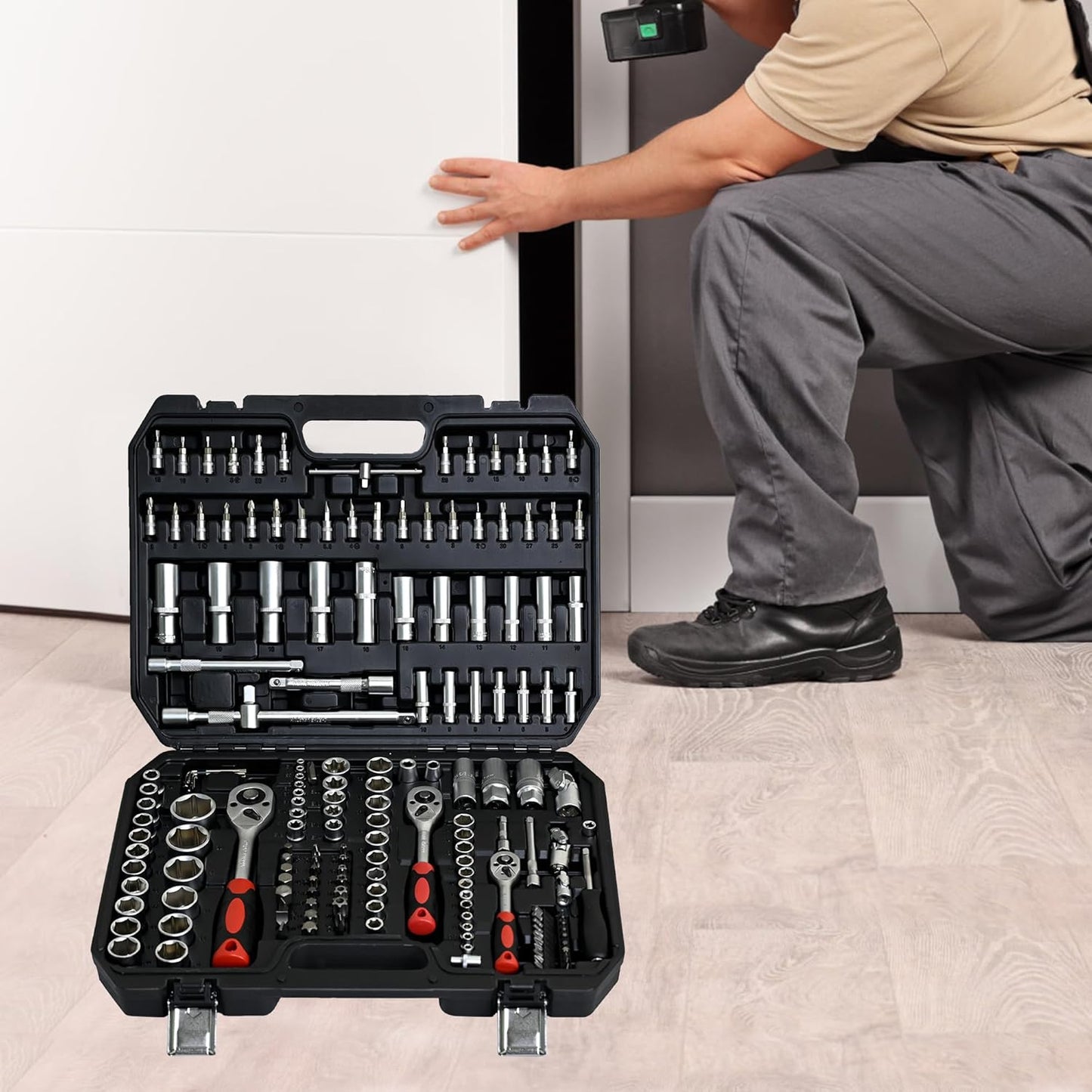 899PCS Tool Set, Household Tool Kit with Rolling Tool Box, Complete Tool Box Set Hand Tool Set with Tool Box, Mechanic Tool Set Rolling Tool Set for Home/Auto Repair Tool Set (Black)