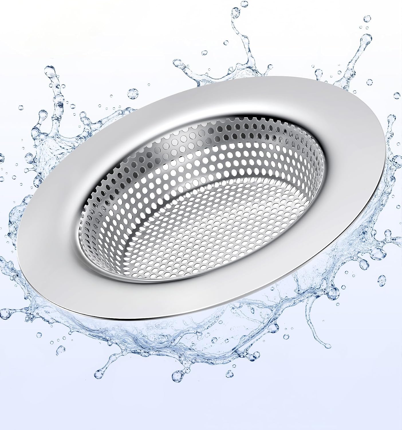 Anti-Clog Sink Drain Strainer Applicable to Different Kitchen Drains, Safe Design Stainless Steel Kitchen Sink Strainer, Drain Cover Filter Food Catcher Basket Easy to Clean - Inner Diameter 2.95 Inch