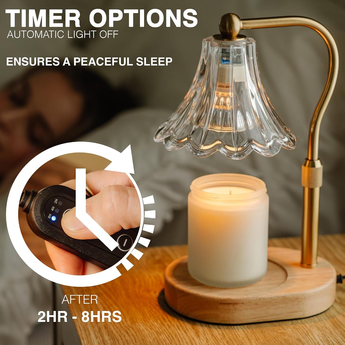 Candle Warmer Lamp – Dimmable Candle Lamp with Timer, Adjustable Height for Jar Candles (Oak)