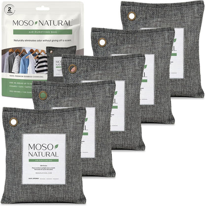 Moso Natural Air Purifying Bag 200g (3 Pack) HGTV Editor's Pick | Premium Bamboo Charcoal Odor Absorber for Home & Car | Closet Odor Eliminator & Car Air Freshener | Long Lasting Charcoal Bags