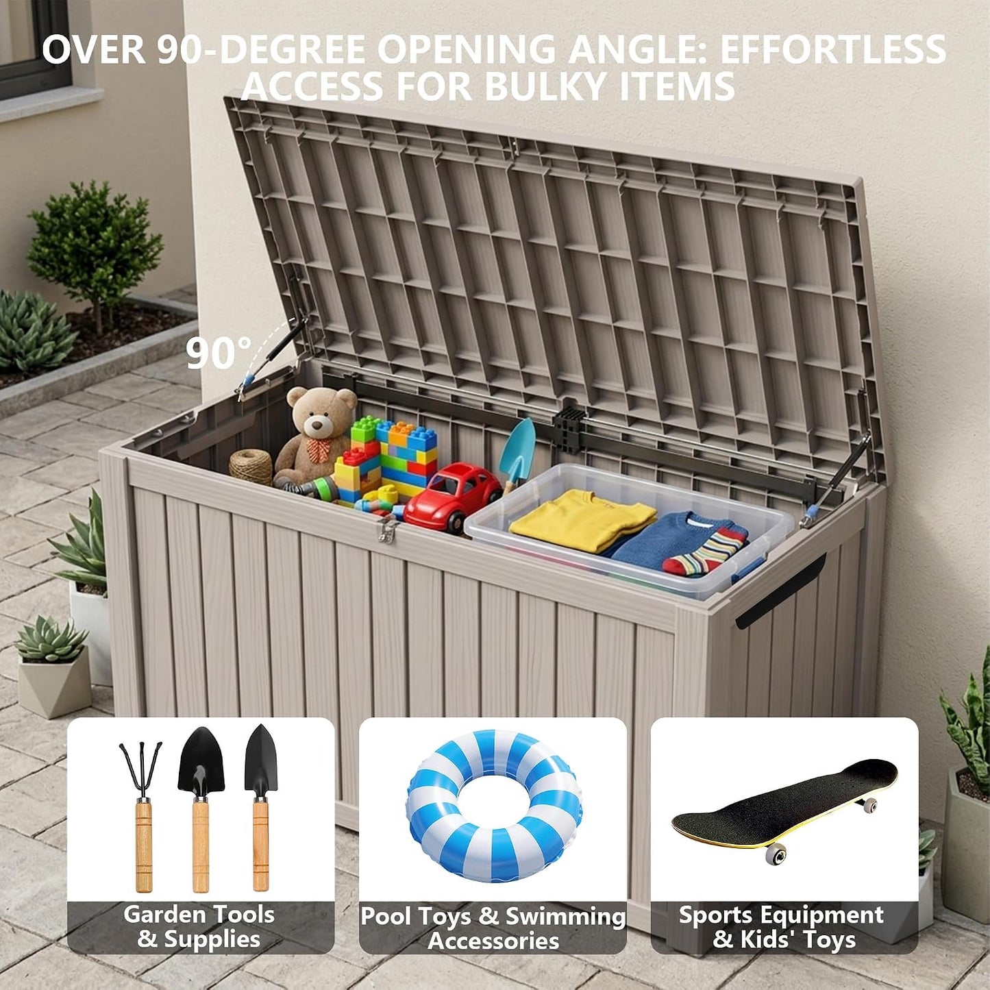 Outdoor Storage Box, 320 Gallon Waterproof Deck Box [Upgraded 3.0], Dual Gas-Spring Ultimate Resin Organizer for King Cushions, Heavy-Duty Lockable Estate Storage Bench, Backyard BBQ, Black