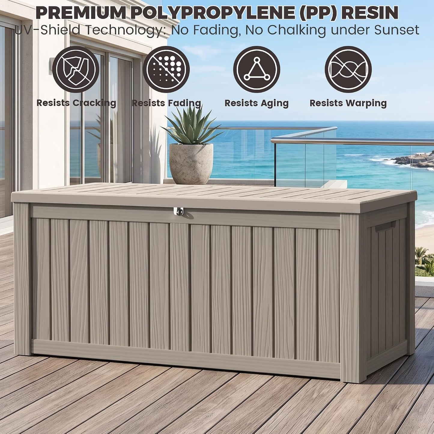 Outdoor Storage Box, 320 Gallon Waterproof Deck Box [Upgraded 3.0], Dual Gas-Spring Ultimate Resin Organizer for King Cushions, Heavy-Duty Lockable Estate Storage Bench, Backyard BBQ, Black