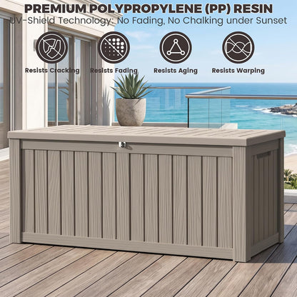 Outdoor Storage Box, 320 Gallon Waterproof Deck Box [Upgraded 3.0], Dual Gas-Spring Ultimate Resin Organizer for King Cushions, Heavy-Duty Lockable Estate Storage Bench, Backyard BBQ, Black