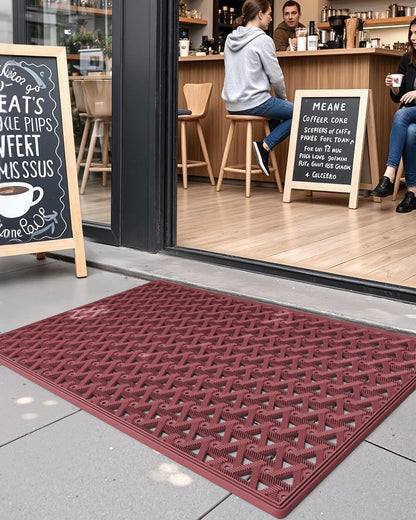 DEXI Front Door Mat Outside Entrance Rubber 19x30, Welcome Floor Doormat Heavy Duty Non Slip, Dirt Trapper Waterproof Exterior Entry Mats All Weather for Patio Entryway Drainage, Black