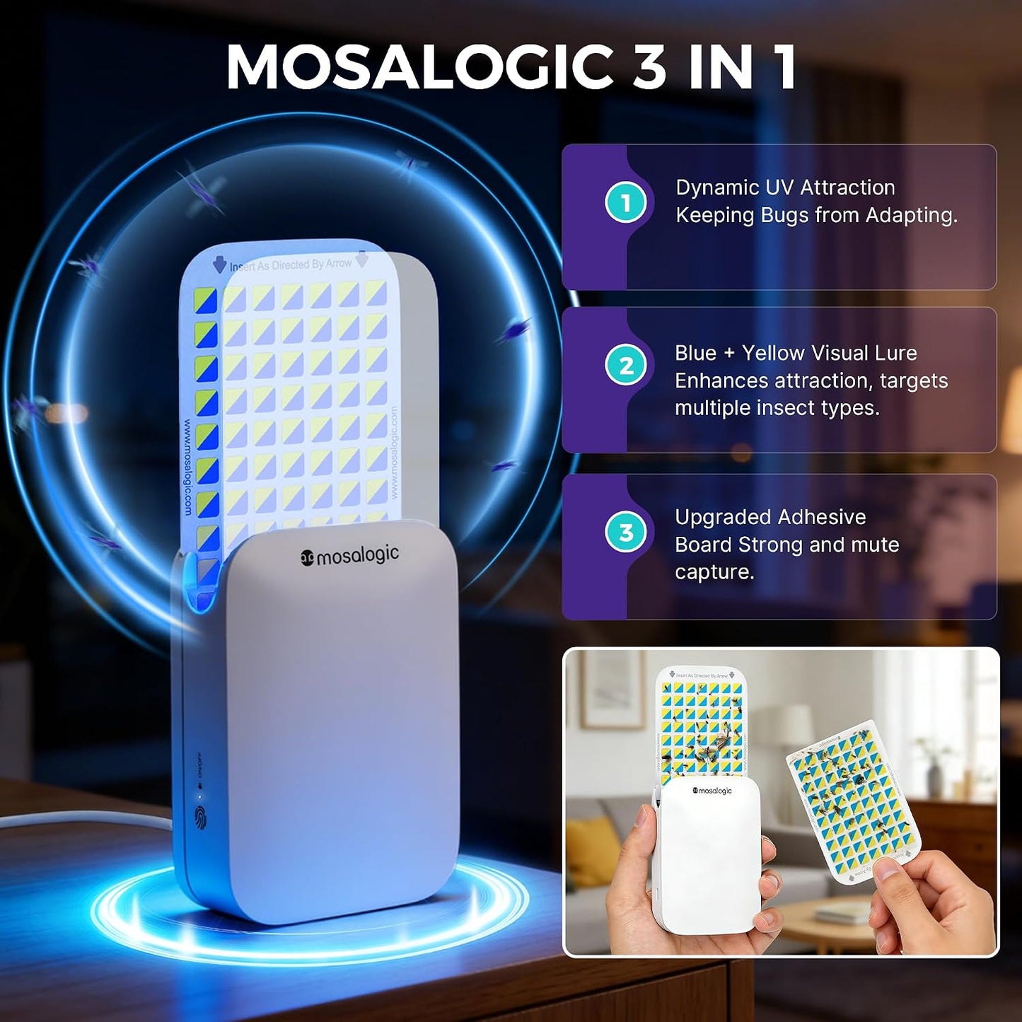 Mosalogic Fruit Fly Traps for Indoors Gnat Trap for House Indoor-600 Sqft Protection Area UV Fly Insect Trapper for Fruit Flies，Gnats，Mosquito，and Other Flying Insect Plug-in Bug Killer White 2Pack