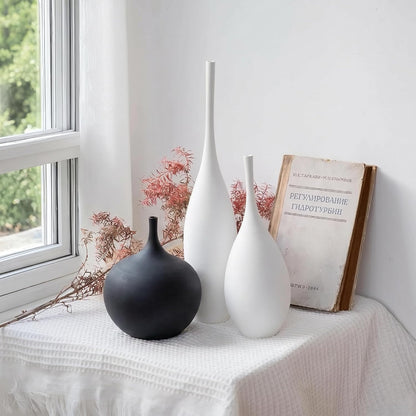 Relexome White Ceramic Vase Modern Boho Wabi-Sabi Flower Vase Set of 3 Decorative Aesthetic Vases for Centerpieces Pampas Matte Minimalist Vases for Living Room Table Shelf Home Decor Gift