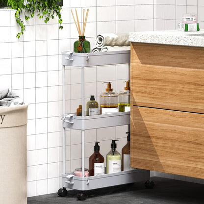 SPACEKEEPER Slim Rolling Storage Cart, 3 Tier Bathroom Storage Organizer Laundry Room Utility Cart Mobile Shelving Unit, Multi-Purpose for Kitchen Office Bathroom Laundry Narrow Places, Black