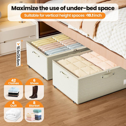 Dayacoco Under Bed Storage With Wheels,10in Underbed Storage Containers 65L | Large Capacity Underbed Storage, No Assembly Required Rolling Under Bed Storage for Clothes Blankets Shoes Beige