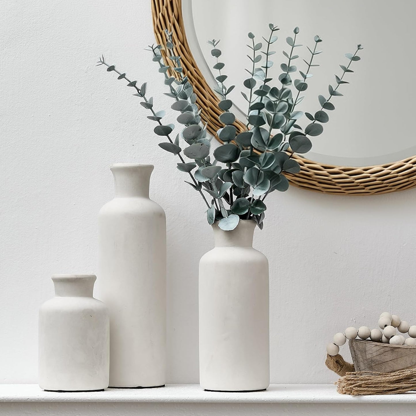 LUKA Ceramic Rustic Farmhouse Vase,Terracotta Vases for Decor,Vase Set of 3,Vases for Your Bedroom,Office,Living Room,Fireplace,Bookshelf Decor,Housewarming 10+7.5+5 Inch