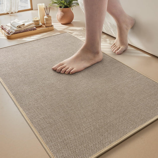 MontVoo Bath Mat Rug-Ultra Thin Non Slip Bath Mats for Bathroom Mat Quick Dry, Rubber Backing Washable Bathroom Rugs Fit Under Door, Absorbent Bath Rugs for Floor,17"x24",Khaki