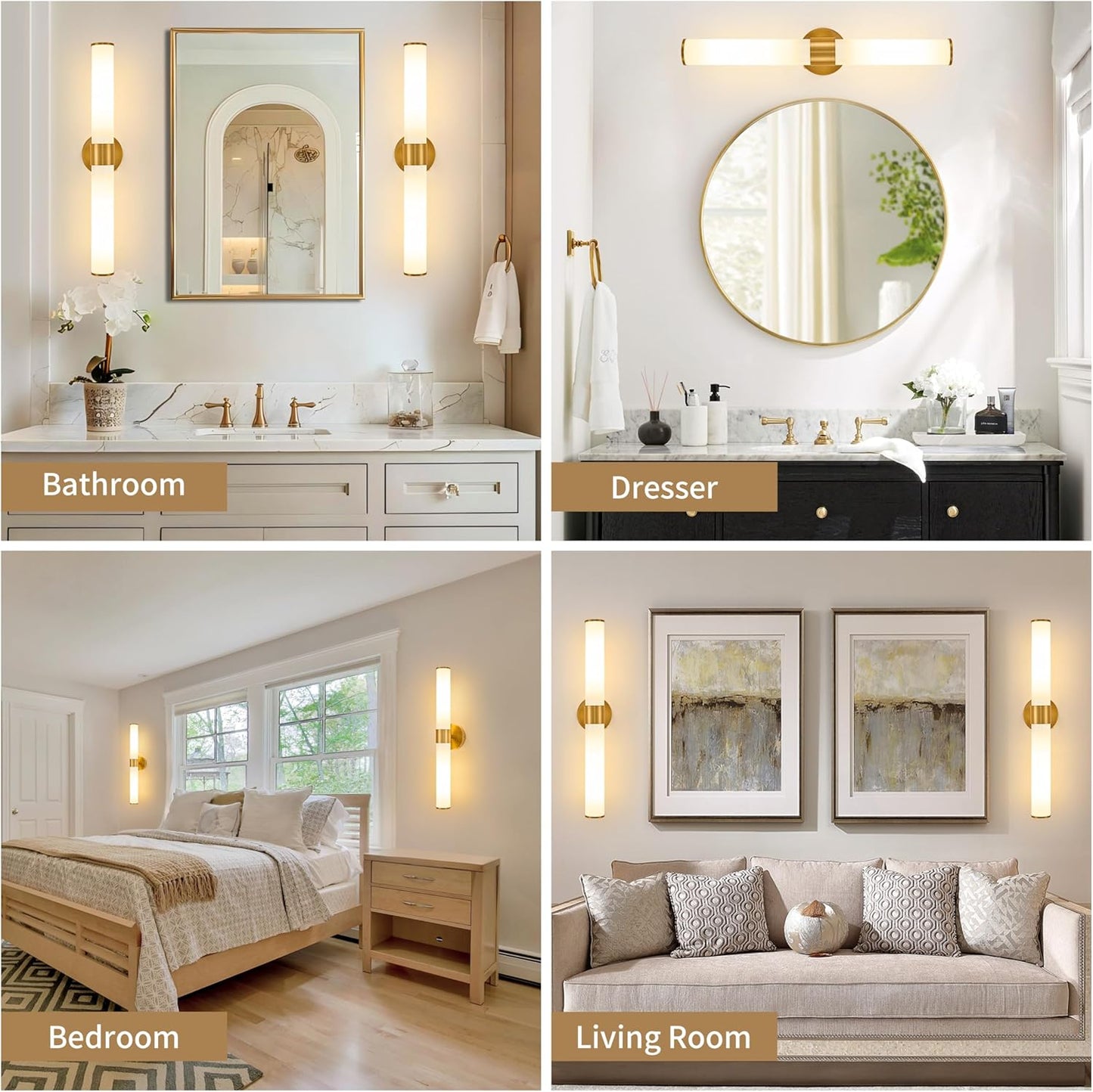 Morauroral Gold Battery Operated Wall Sconces Set of Two, Rechargeable Wall Sconce with Dimmable Remote Control, 20 Inch Wireless Sconce Wall Light for Bedroom, Living Room (Bulbs Included)